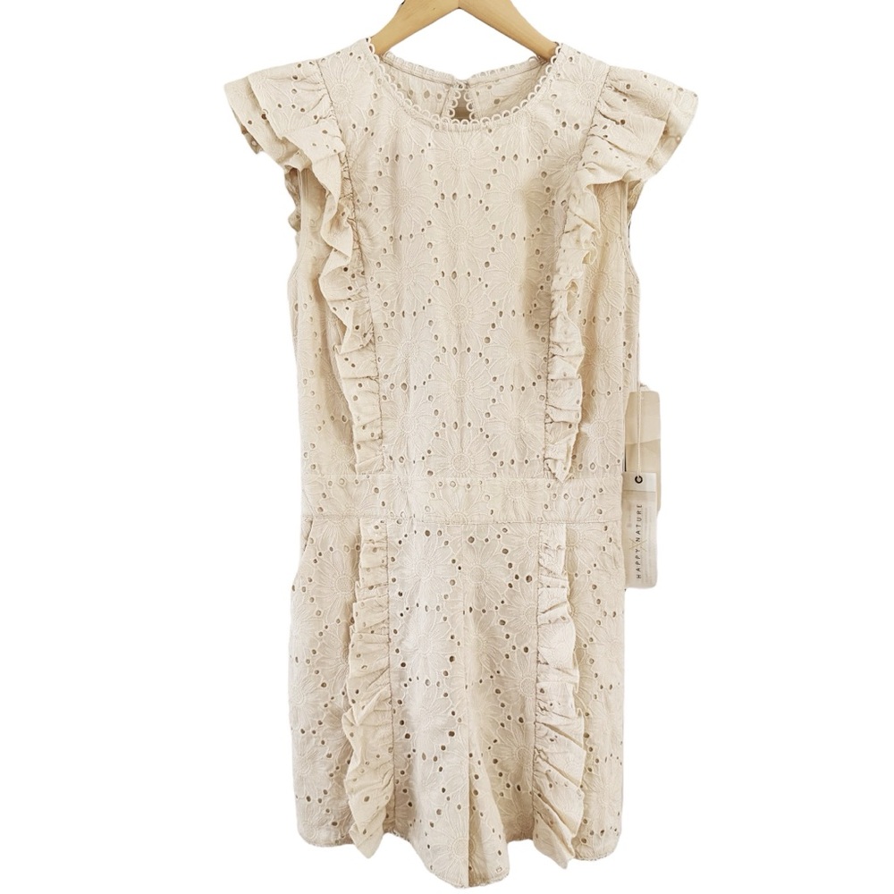 Boho Romper Daisy Eyelet Happy X Nature Kate Hudson Ivory Beige Coquette Size 2